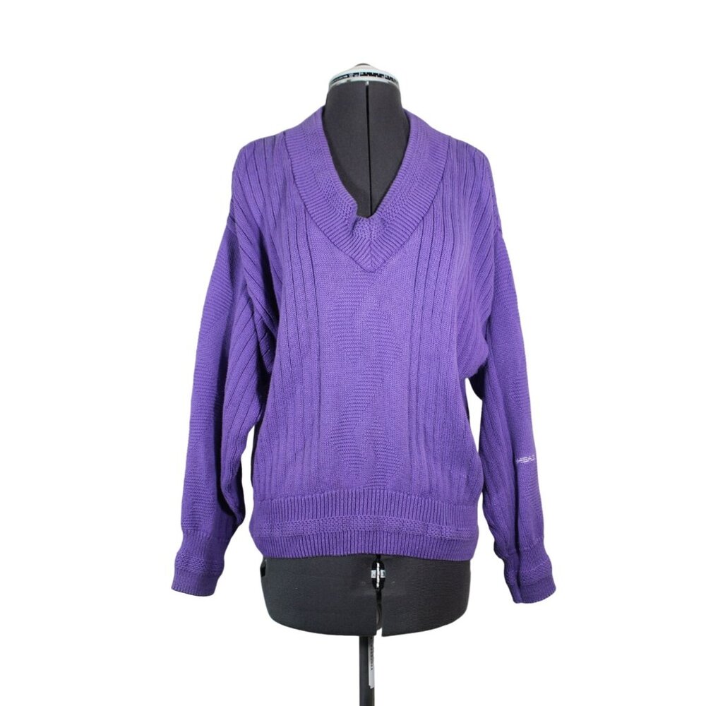 HEAD Sportswear women's retro mixed knit v-neck pullover ski sweater L